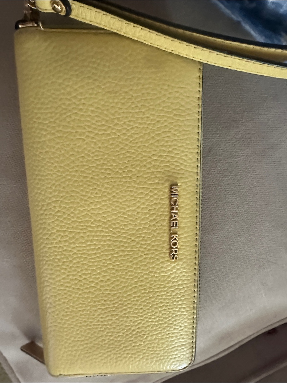 MICHAEL KORS Yellow Pebbled Leather Wristlet Clutch